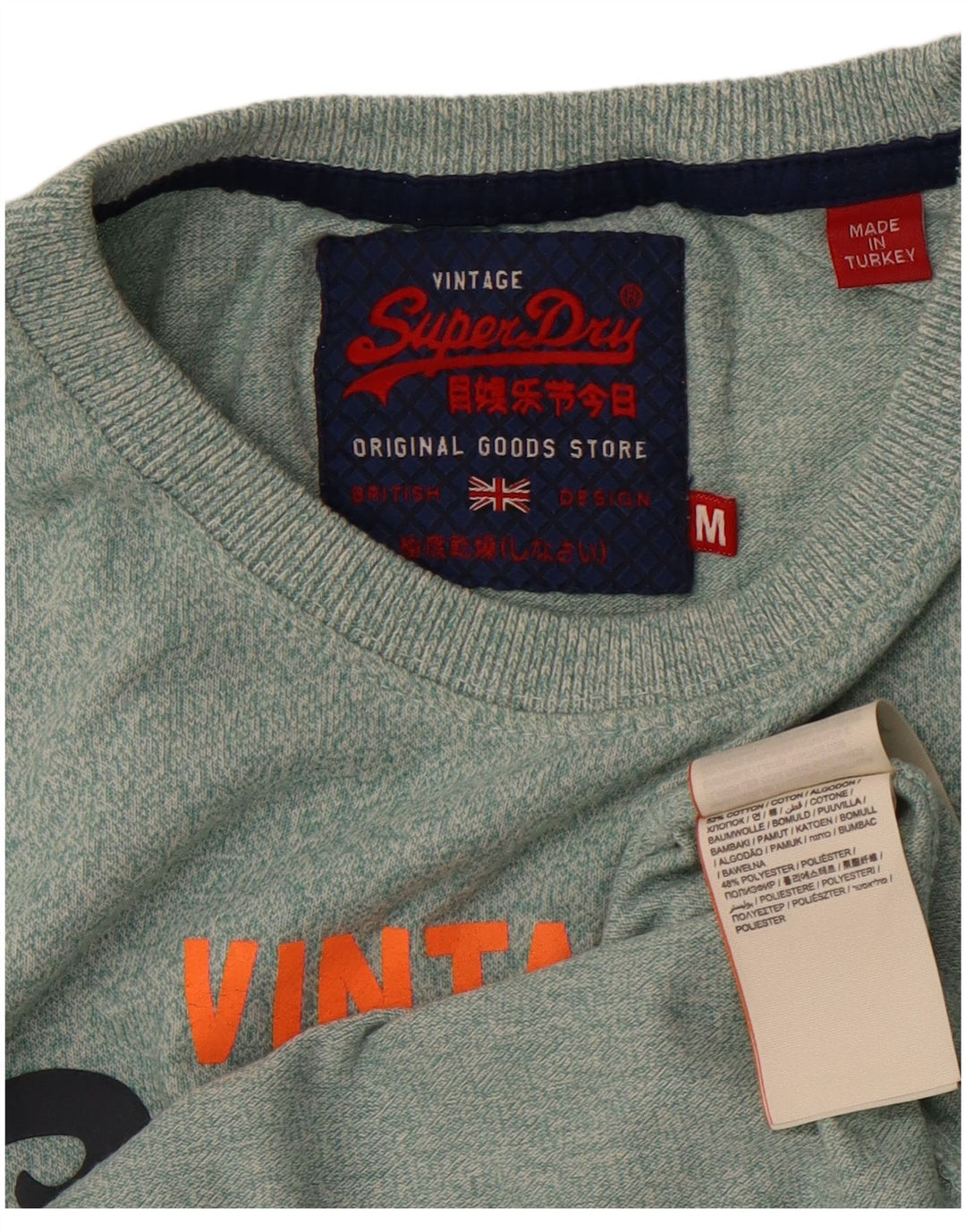 SUPERDRY Herre grafisk T-shirt Top Medium Grøn Flecked Bomuld