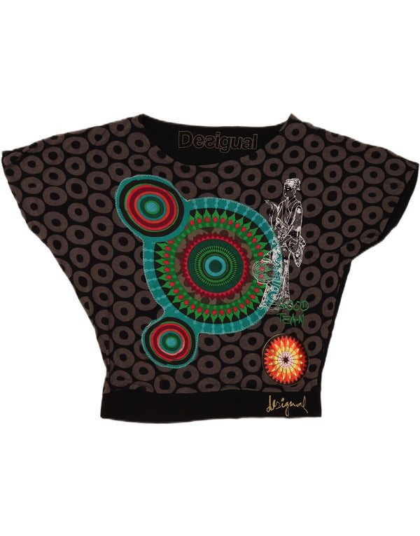 Desigual Dame Grafisk Oversized Bluse Top UK 16 Stor Sort Geometrisk