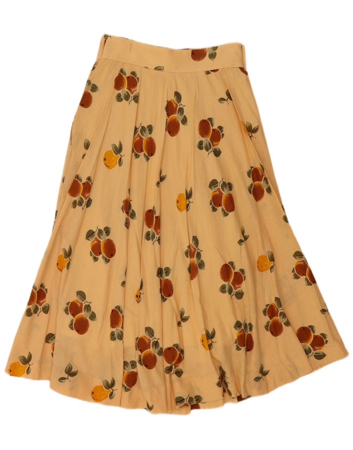 VINTAGE kvinders abstrakt mønster plisseret A-line nederdel W24 XS Beige