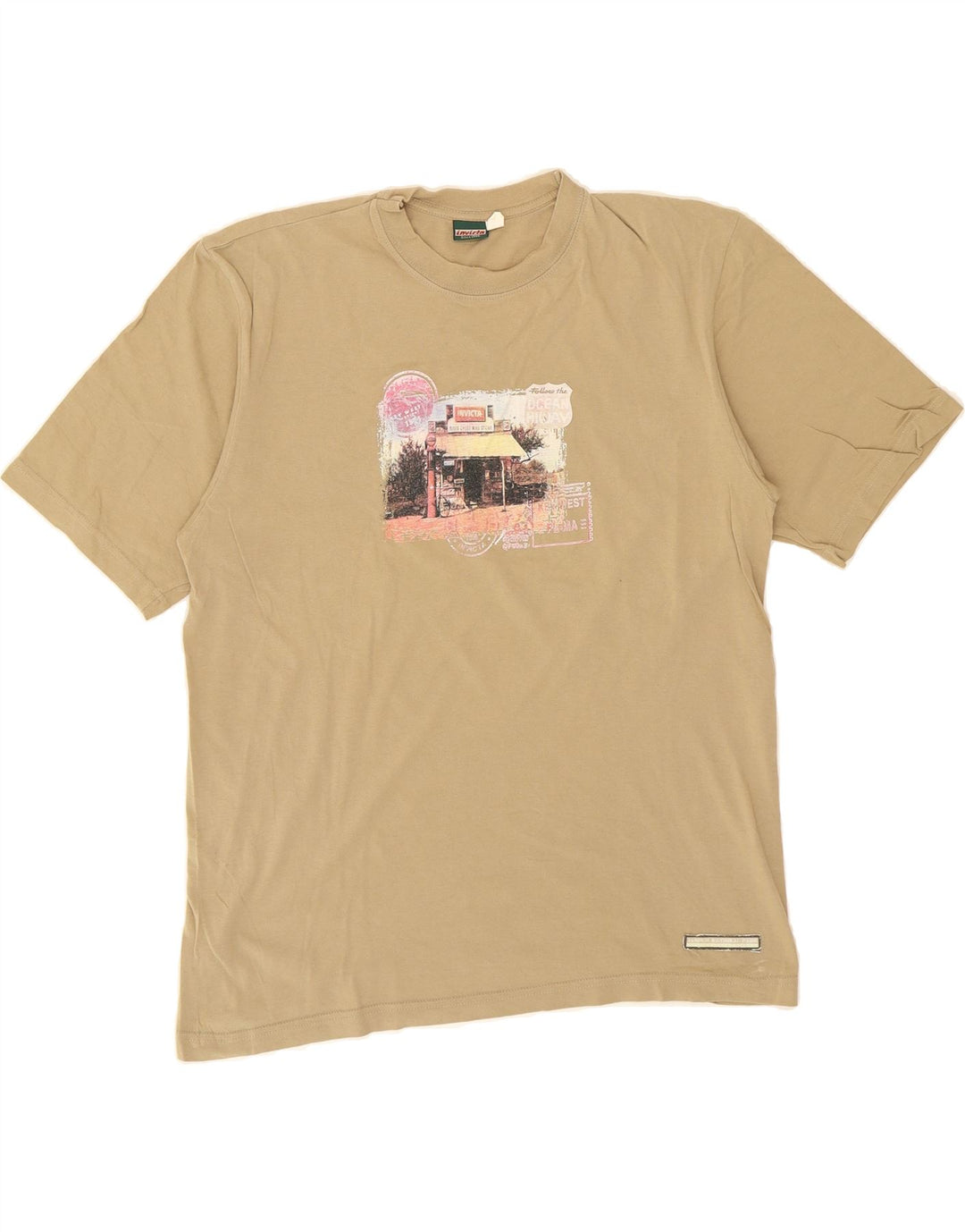 INVICTA Mens Graphic T-Shirt Top Large Beige Cotton Vintage Invicta and Second-Hand Invicta from Messina Hembry 