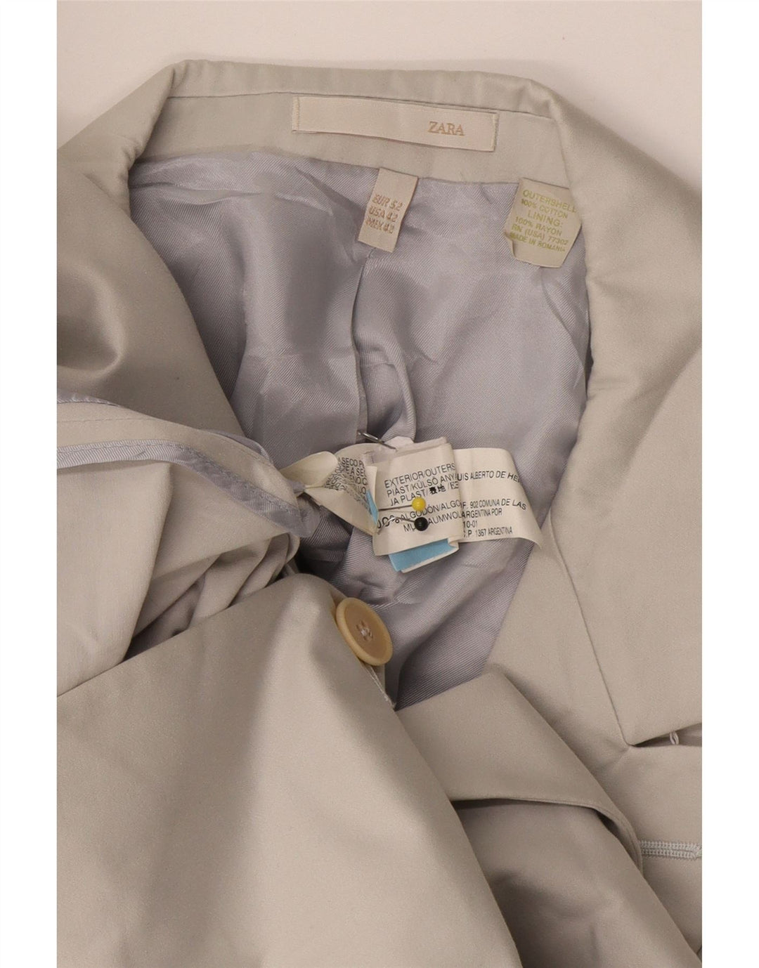 Zara Herre 2-knaps blazerjakke EU 52 Stor Beige Bomuld