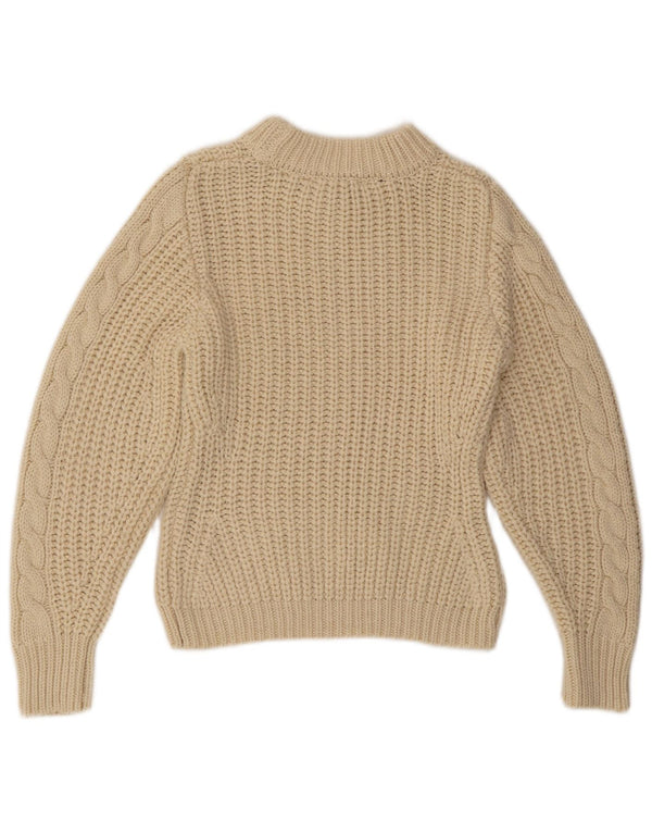 ZARA Dame Crop Turtle Neck Jumper Sweater UK 14 Medium Beige Polyester