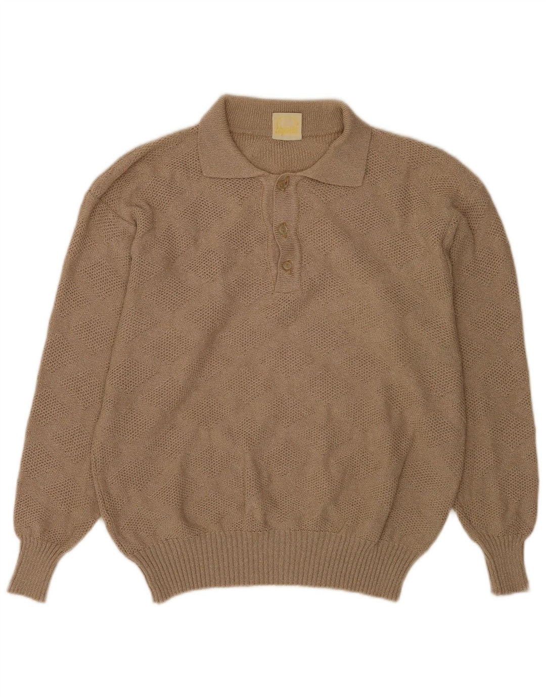 Vintage Herre Polo Neck Jumper Sweater IT 50 Medium Beige