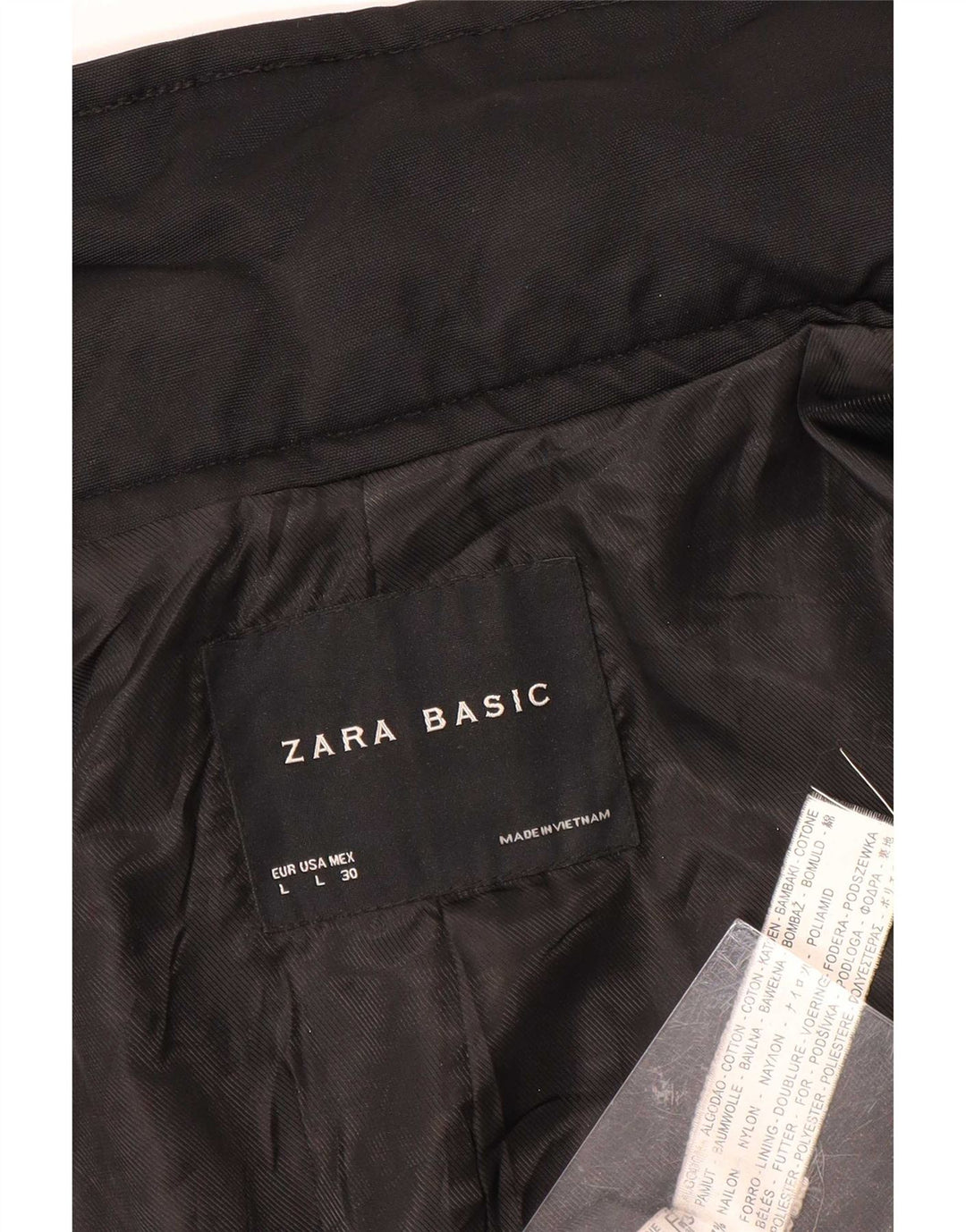 Zara Kvinder Kort Trench Coat UK 14 Stor Sort Bomuld