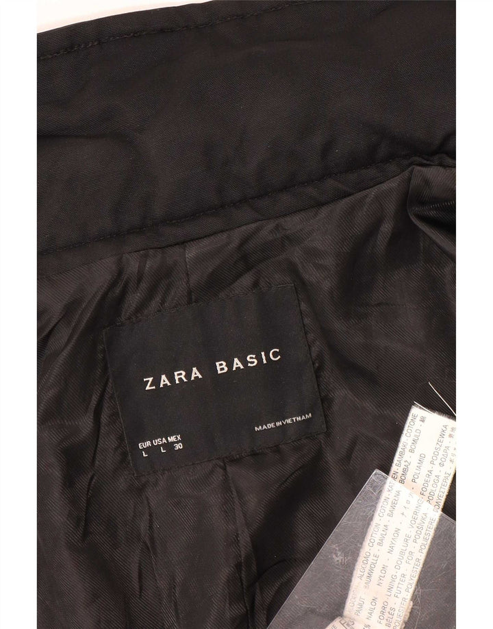 Zara Kvinder Kort Trench Coat UK 14 Stor Sort Bomuld