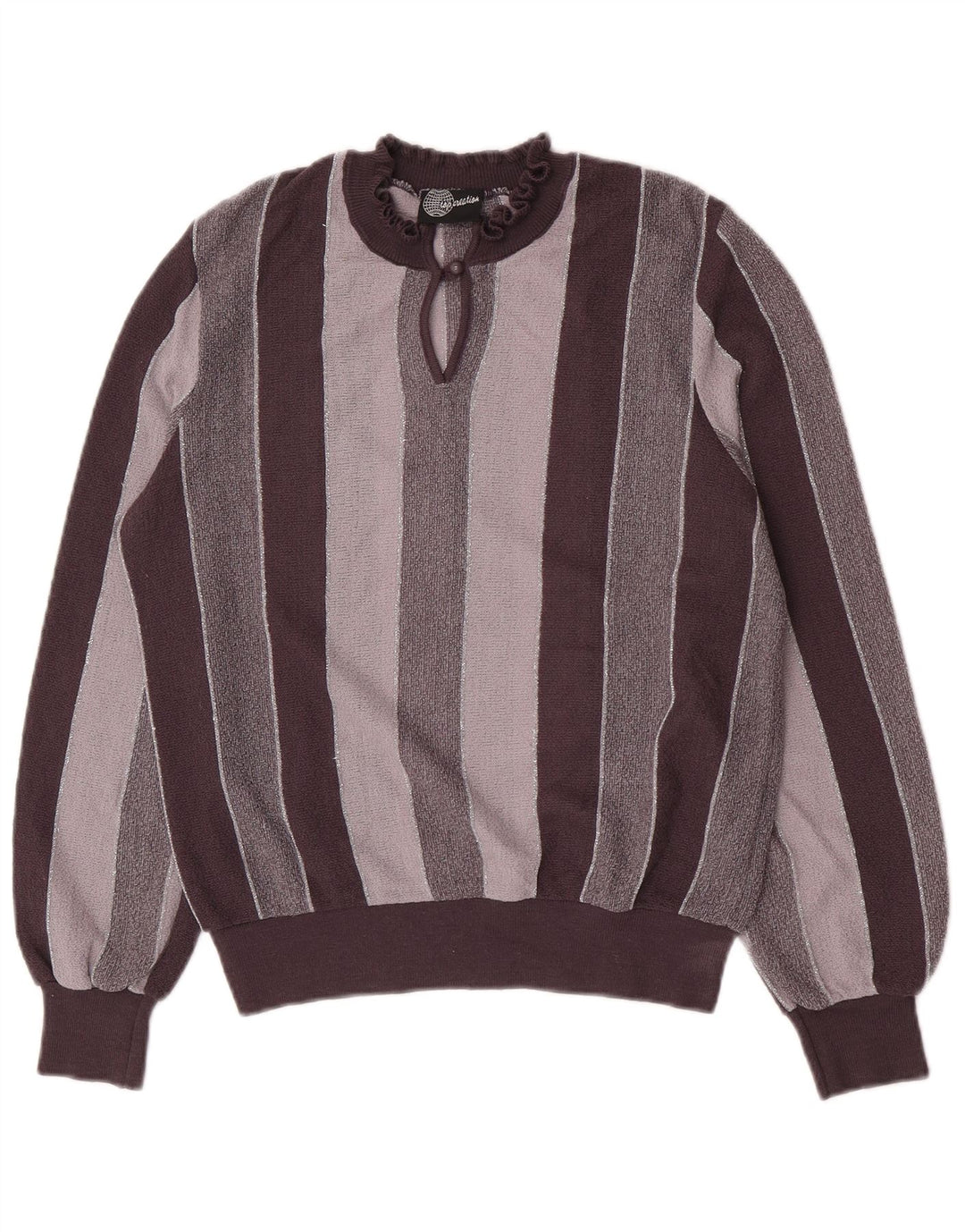 Vintage Dame Turtle Neck Jumper Sweater IT 44 Mellem grå stribet akryl