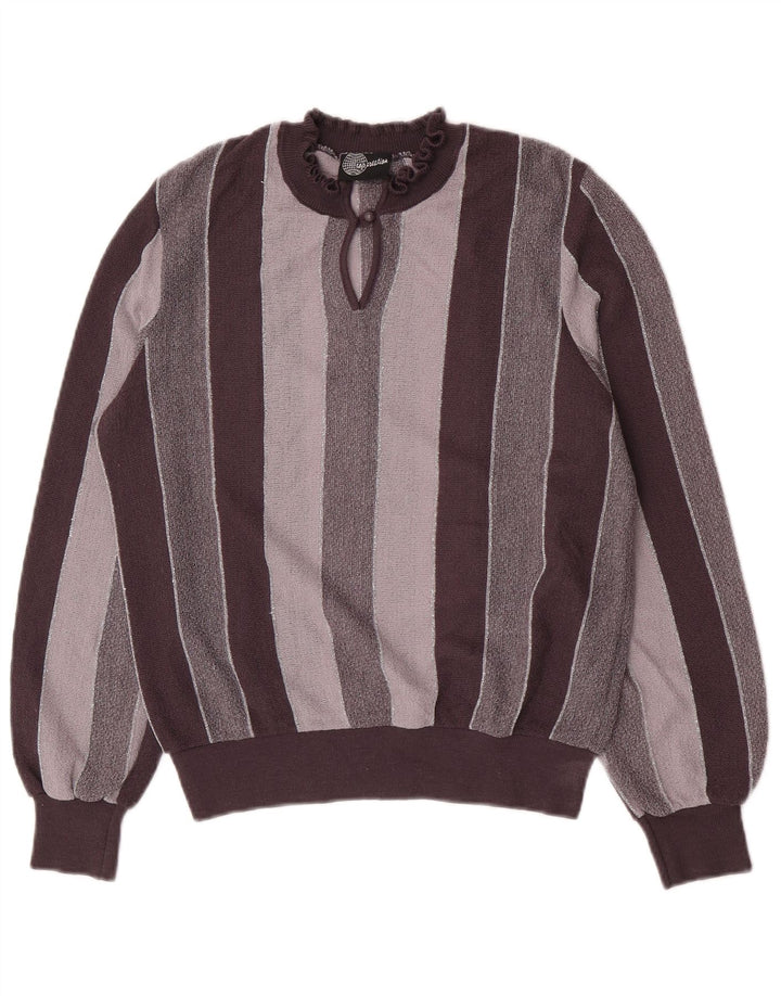 Vintage Dame Turtle Neck Jumper Sweater IT 44 Mellem grå stribet akryl