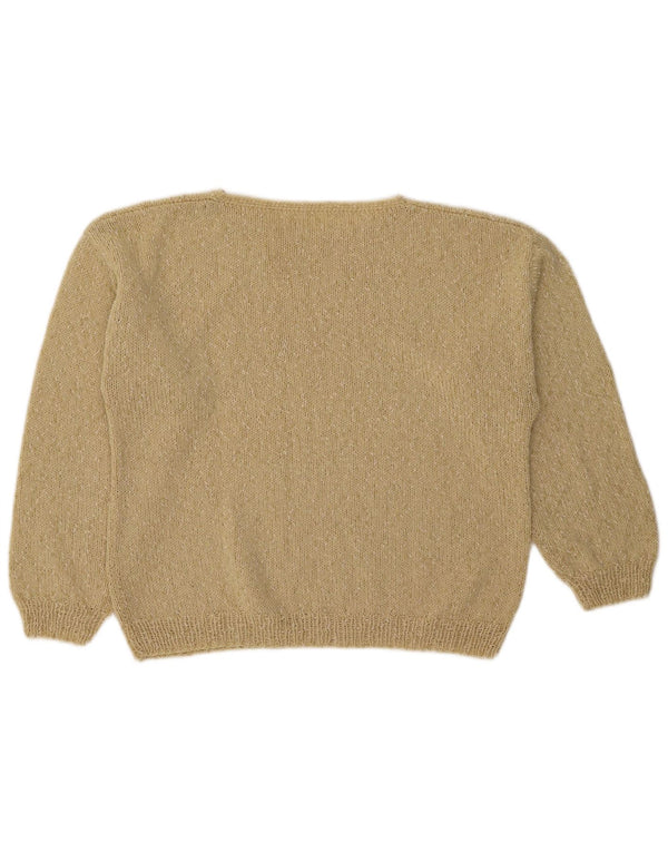 Vintage Kvinders Crop Boat Neck Jumper Sweater UK 14 Large Beige Flecked