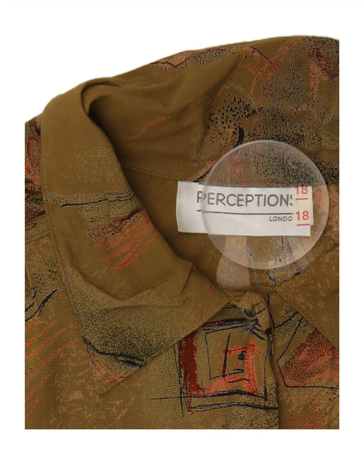 PERCEPTIONS Womens Abstract Pattern Shirt Blouse UK 18 XL Khaki Viscose Vintage Perceptions and Second-Hand Perceptions from Messina Hembry 