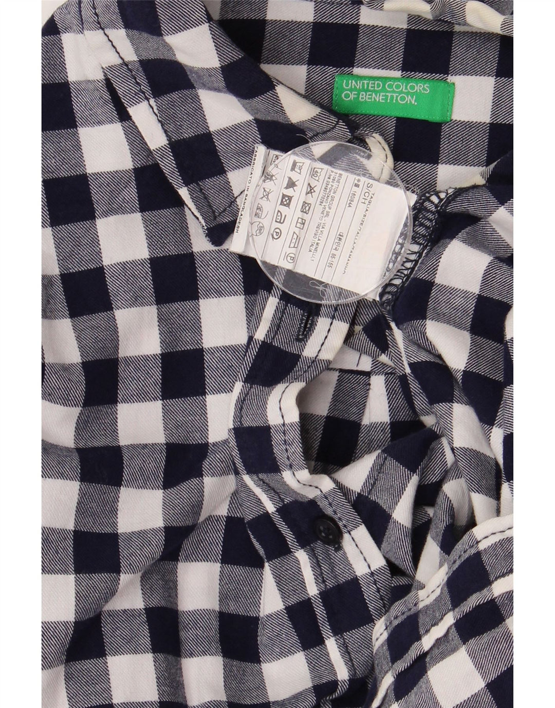 Benetton Dame Longline Flannel Shirt UK 10 Small Navy Blue Gingham