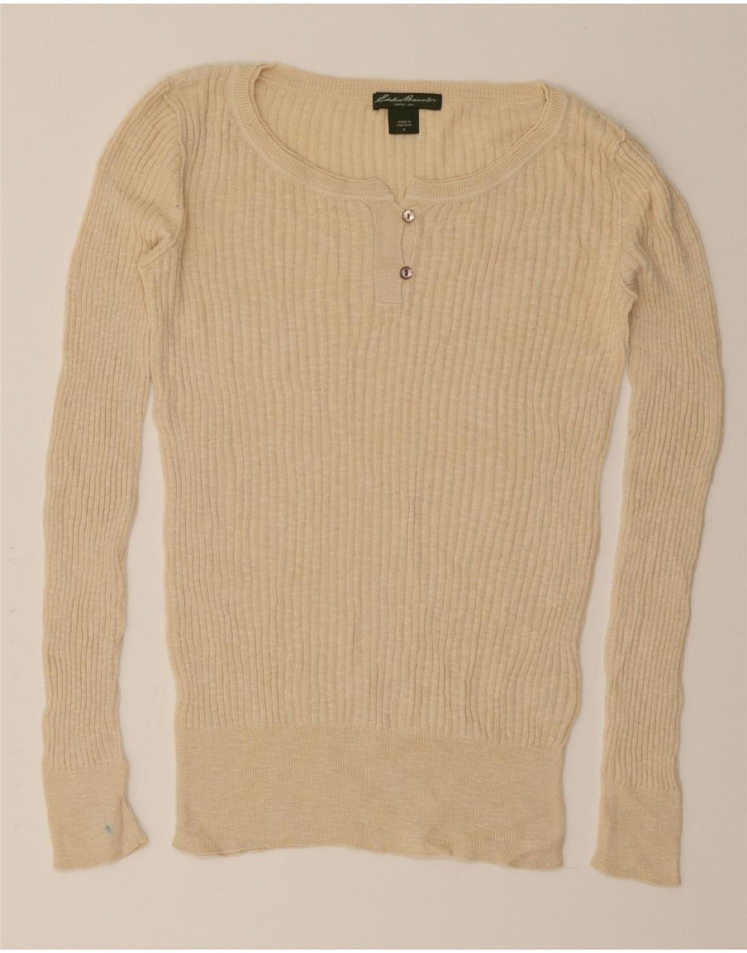 EDDIE BAUER Womens Boat Neck Jumper Sweater UK 12 Medium Beige Cotton Vintage Eddie Bauer and Second-Hand Eddie Bauer from Messina Hembry 
