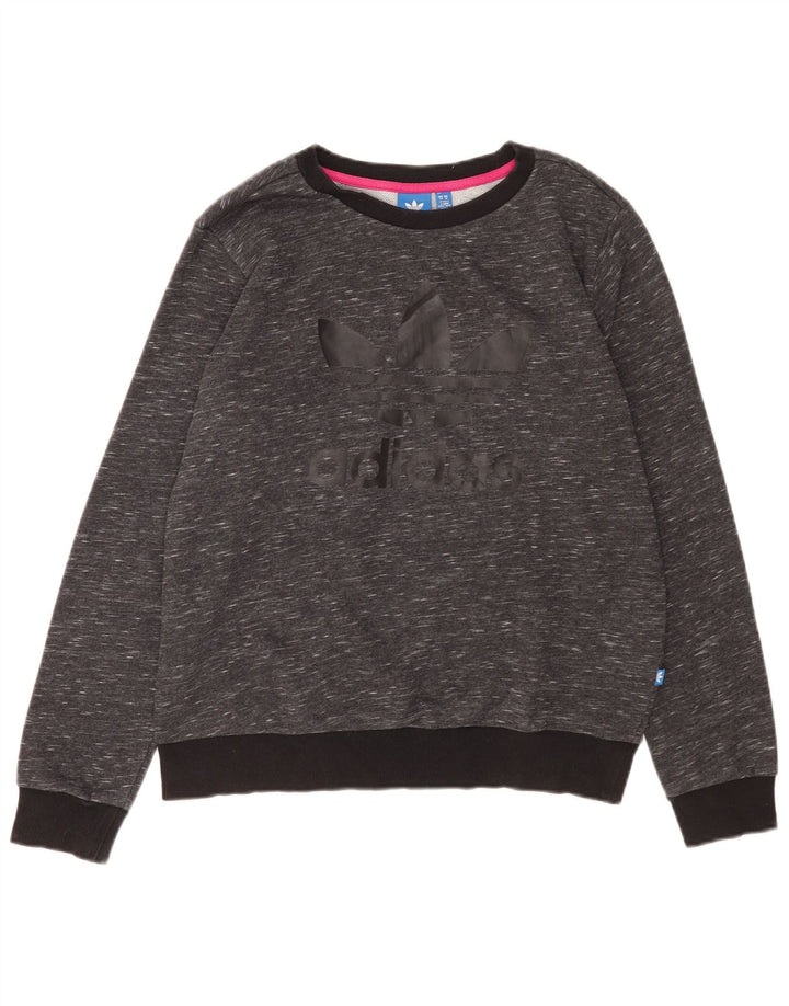 Adidas Graphic Sweatshirt Jumper UK 14 Medium Grey Flecked Bomuld