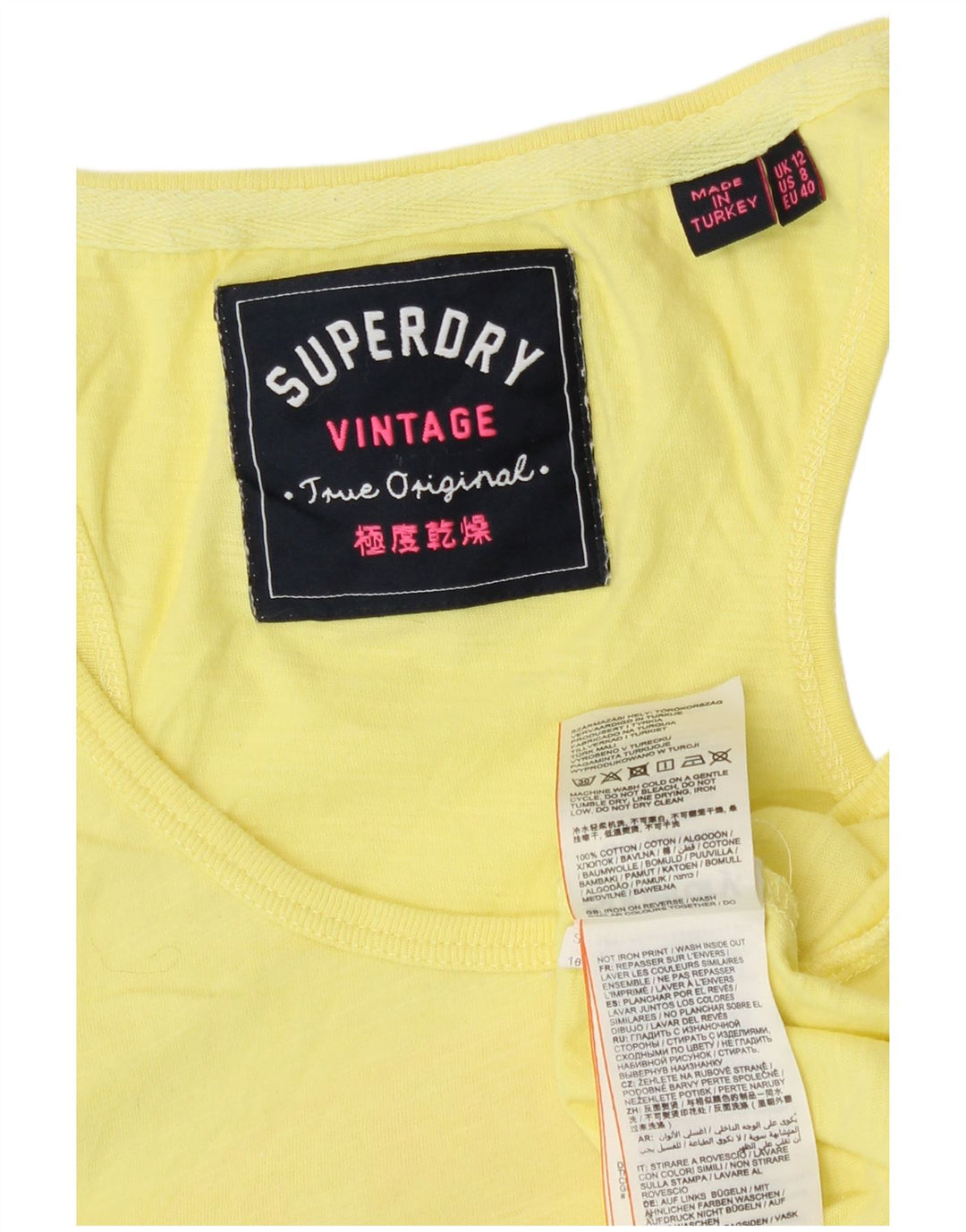 Superdry Womens Grafisk Vest Top UK 12 Medium Gul Bomuld