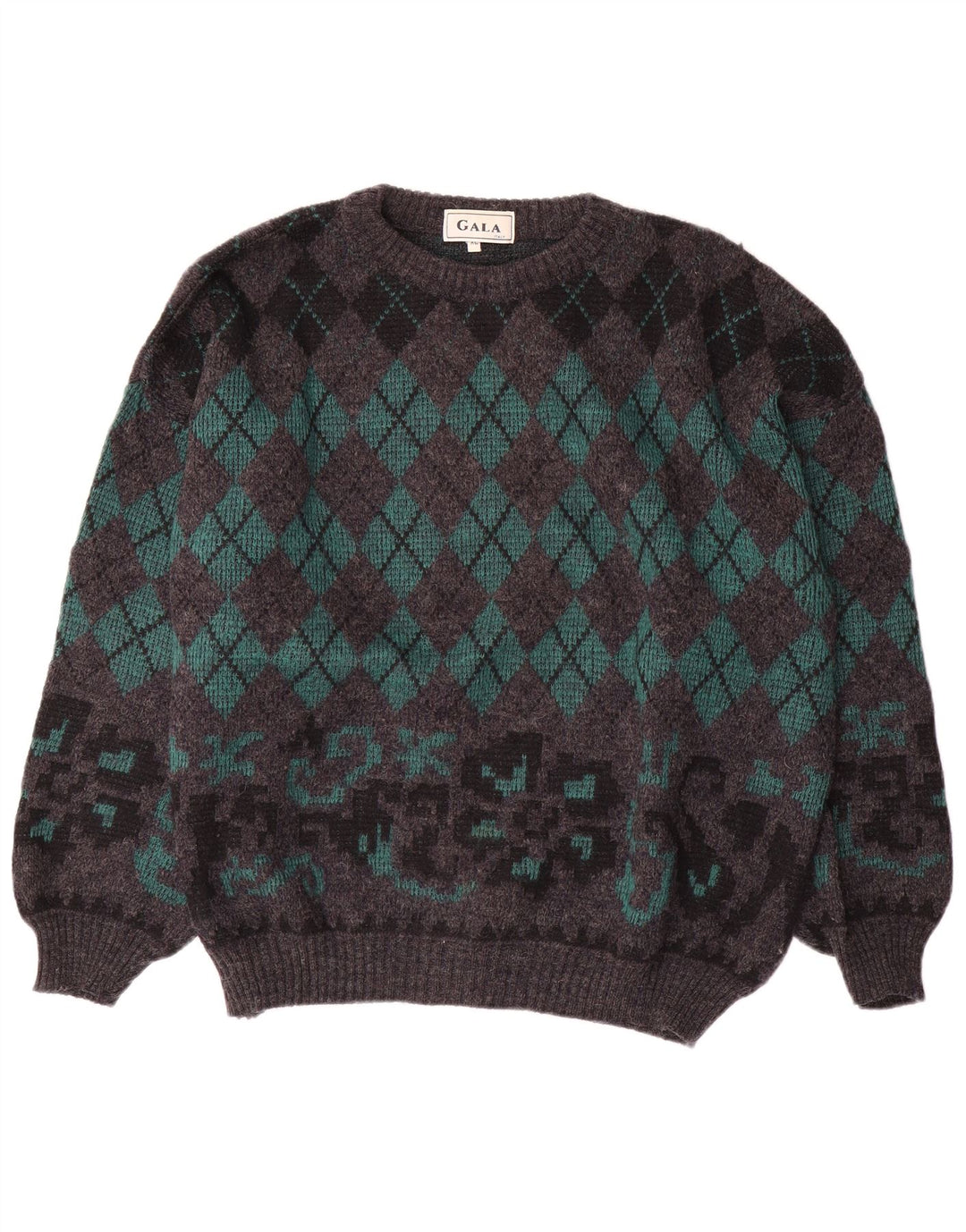 Gala Herre Boat Neck Jumper Sweater XL Grå Argyle/Diamond Wool