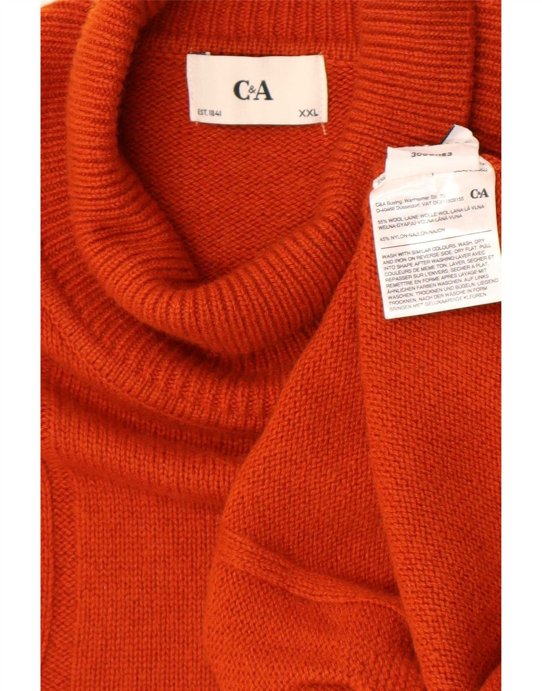 C&A Herre Rullehalstrøje 2XL Orange Uld