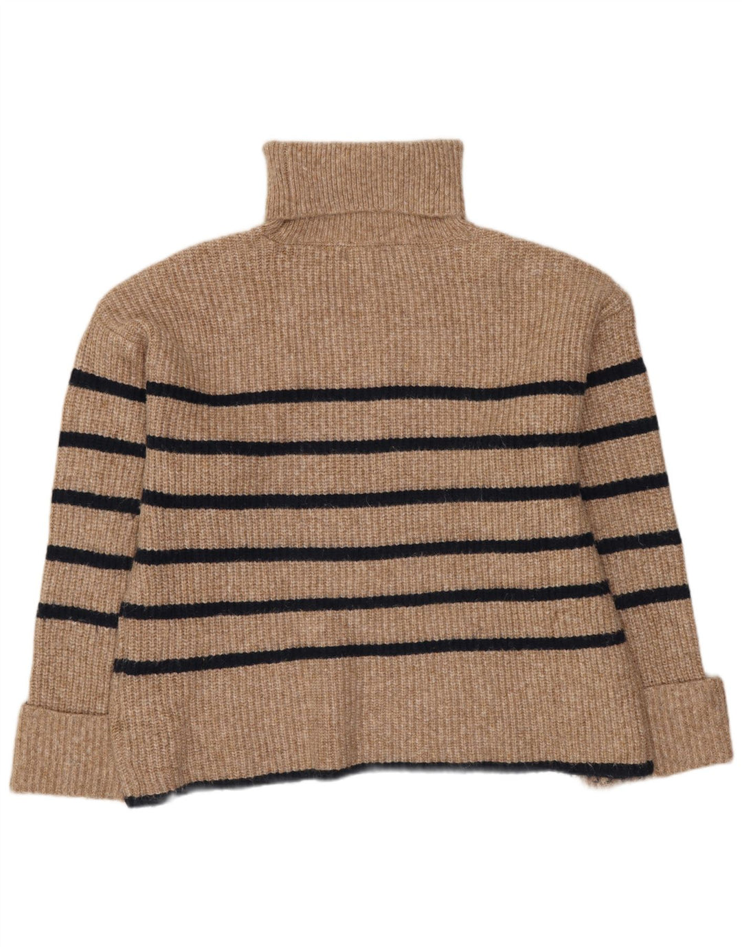 Marks & Spencer Dame Rullehals Sweater UK 14 Medium Beige Stribet