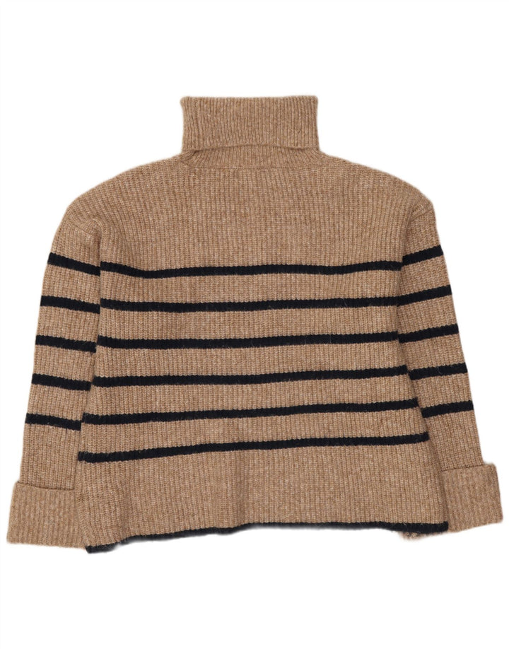 Marks & Spencer Dame Rullehals Sweater UK 14 Medium Beige Stribet