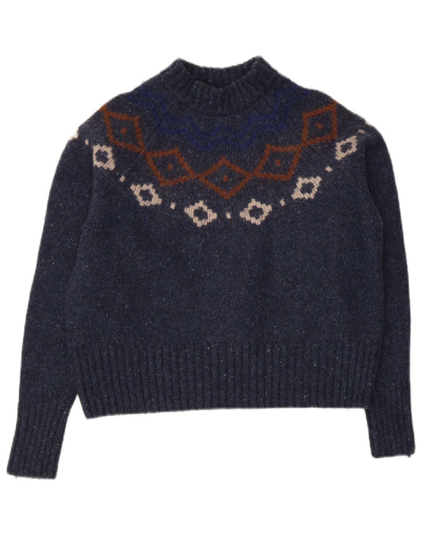 Cos Womens Crop Turtle Neck Jumper Sweater UK 10 Small Navy Blue Geometric