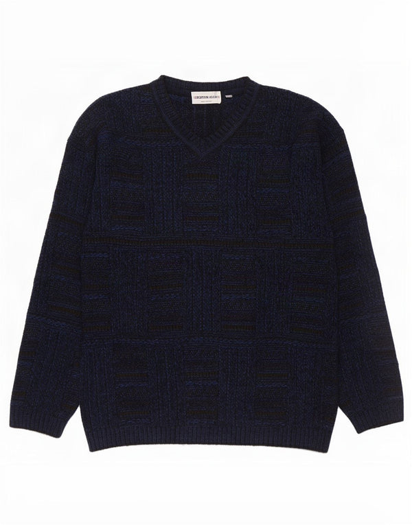 Enara Maglie Herre V-hals sweater Stor marineblå ternet akryl