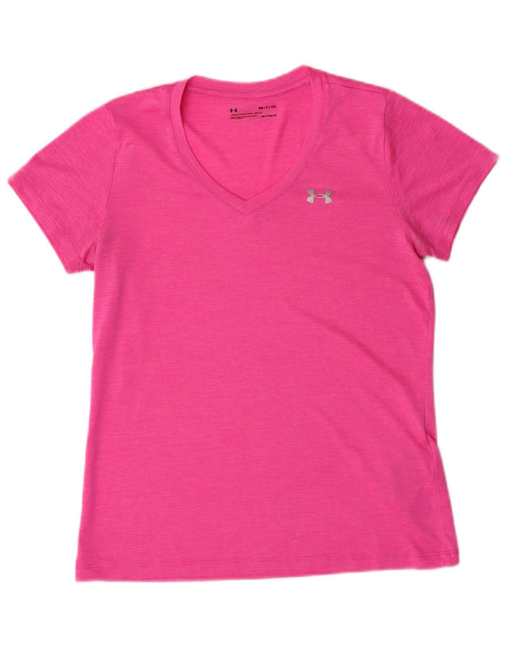 UNDER ARMOUR Dame Heat Gear T-Shirt Top UK 10 Small Pink Polyester