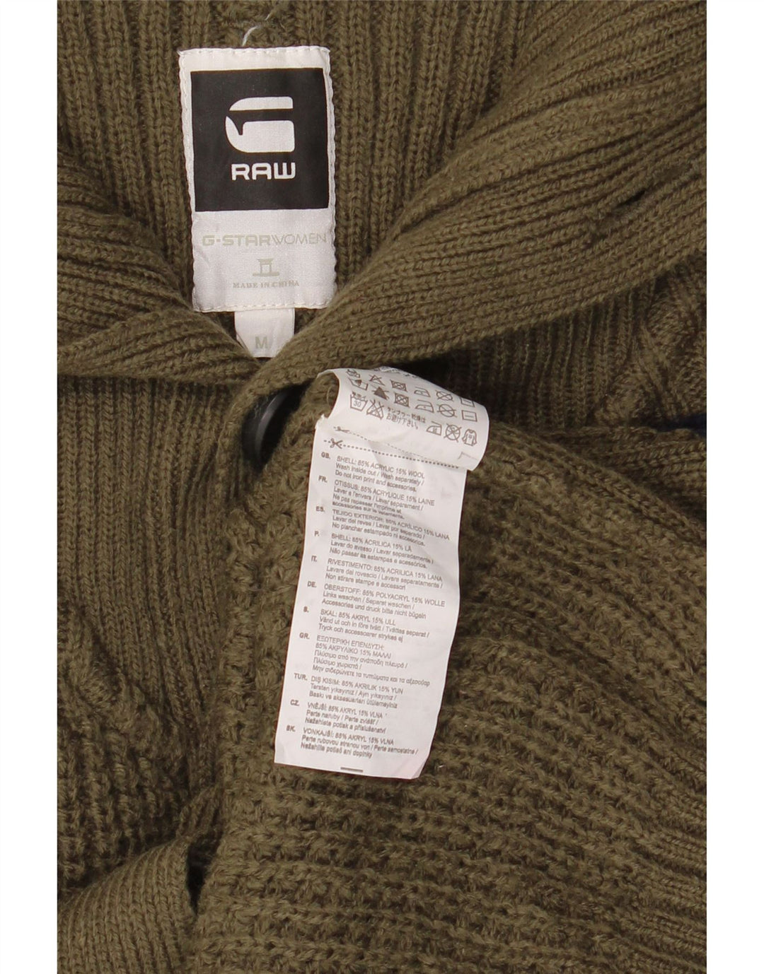 G-Star Dame Cardigan Sweater UK 12 Medium Khaki Akryl