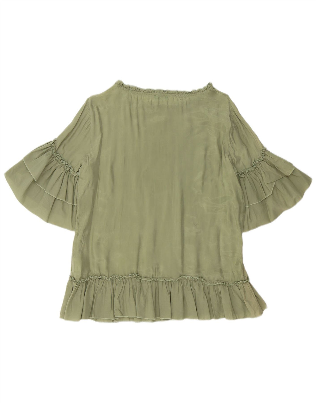 BENETTON Dame Oversized bluse Top UK 10 Small Green Cupro