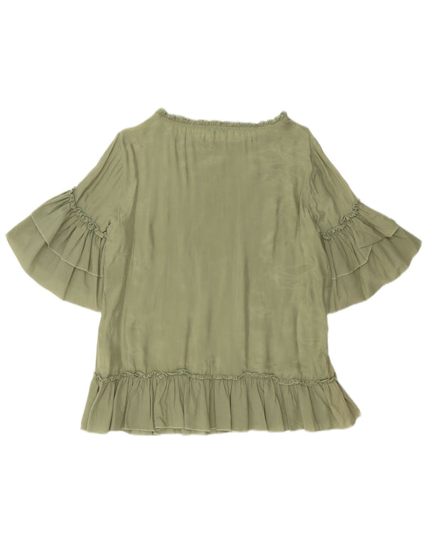 BENETTON Dame Oversized bluse Top UK 10 Small Green Cupro