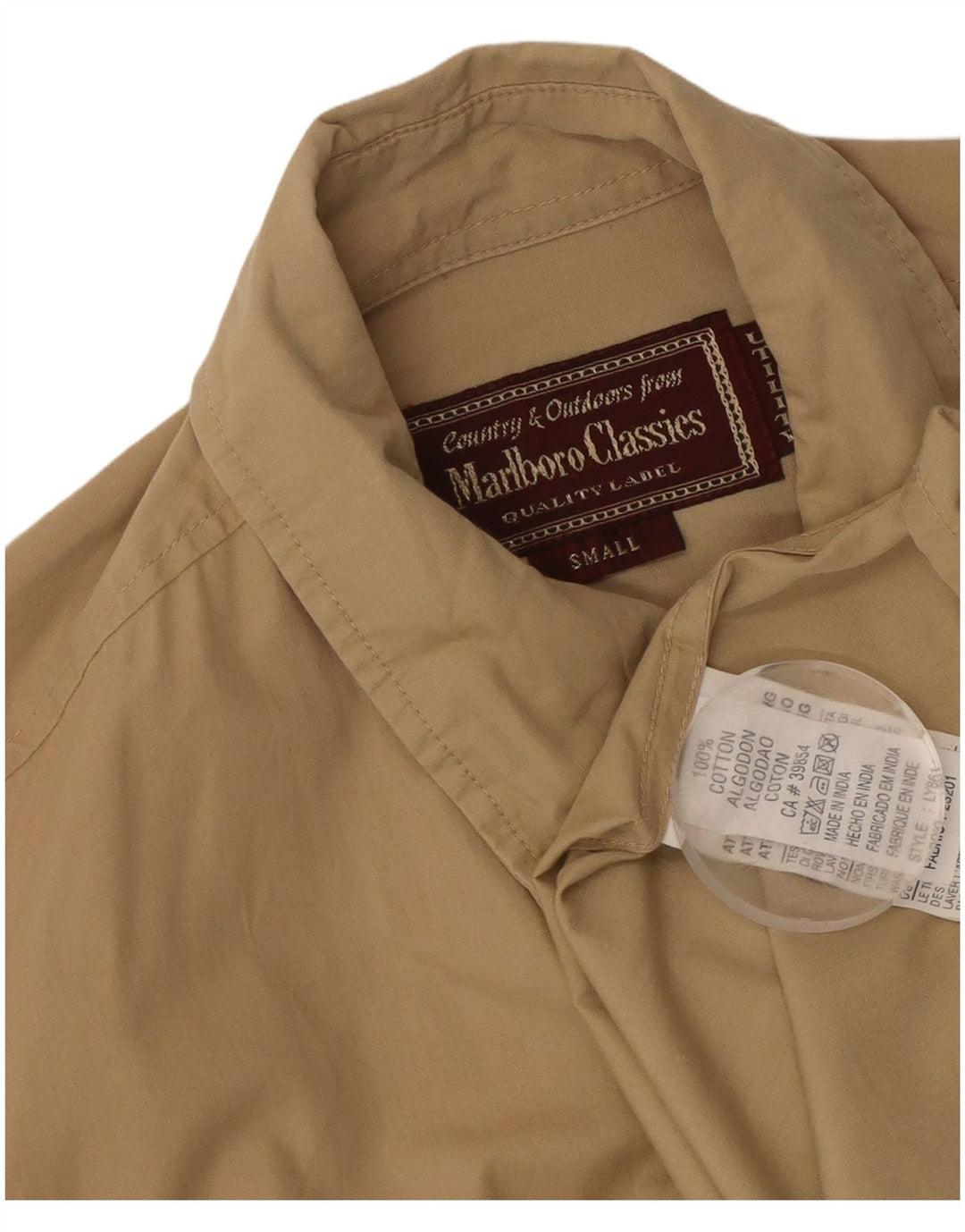 MARLBORO CLASSICS Herre Utility kortærmet skjorte, lille beige stribet