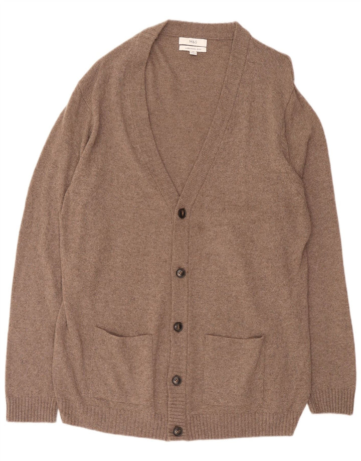 Marks & Spencer Herre Cardigan Sweater 2XL Brun Flecked Uld