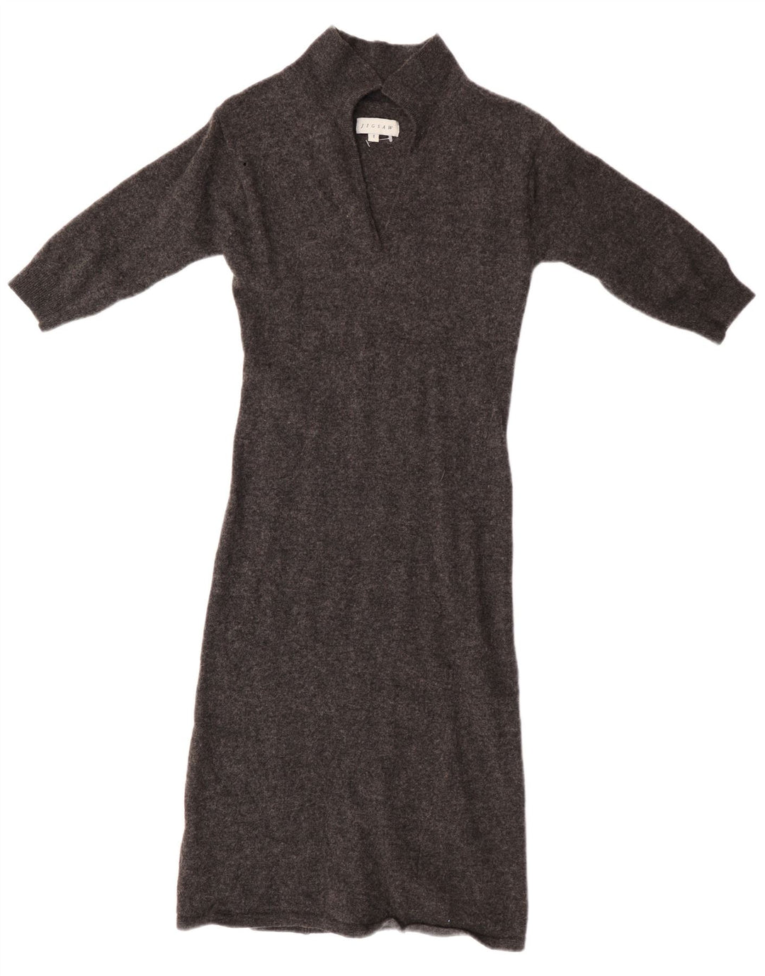 JIGSAW Dame 3/4-ærmet Jumper Dress UK 8 Small Grey Lammeuld