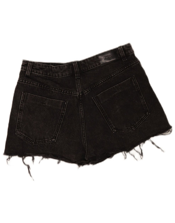 Zara Dame Denim Shorts EU 40 Medium W30 Sort Bomuld