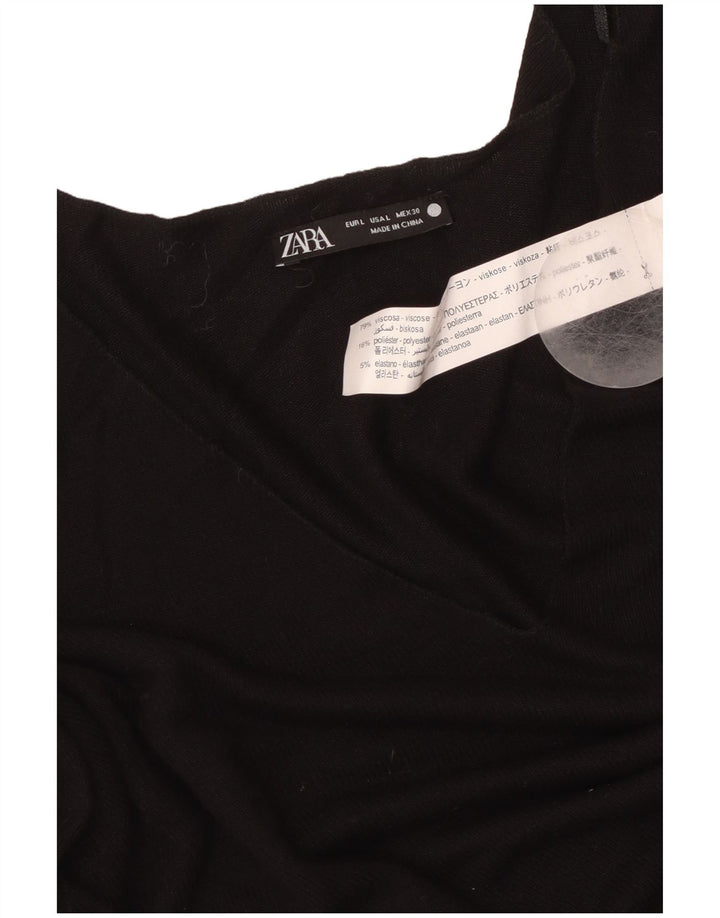 ZARA Dame V-hals sweater UK 16 Stor Sort Viscose