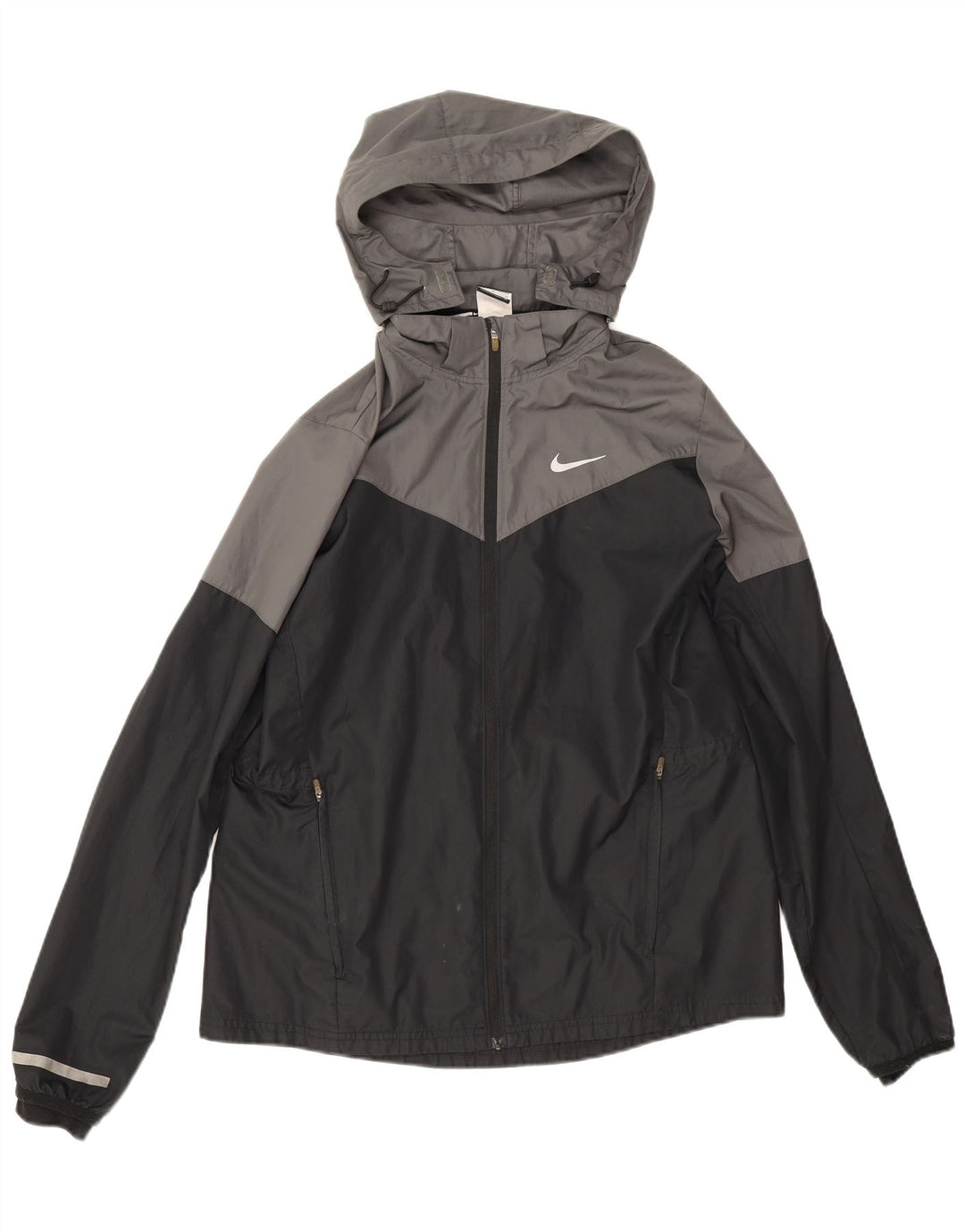 Nike Regnjakke med hætte til kvinder UK 16 Large Grå Colourblock Polyester
