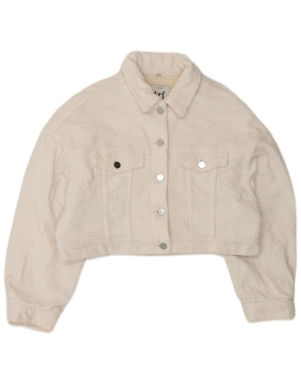 Zara Womens Oversized Crop Sherpa Corduroy-jakke UK 10 Small White Bomuld