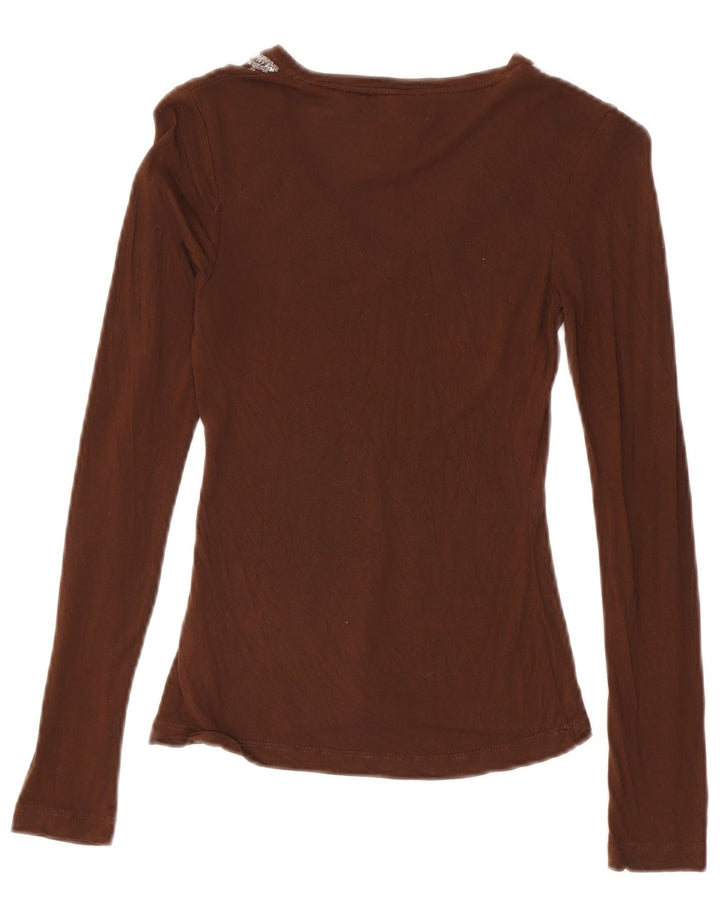 Zara Dame Bluse Top UK 8 Small Brown Viscose