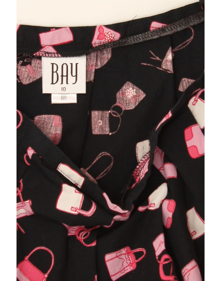 BAY Womens Abstract Pattern A-Line Skirt UK 10 Small W30  Black Cotton Vintage Bay and Second-Hand Bay from Messina Hembry 