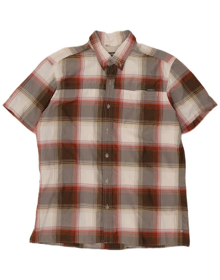 Eddie Bauer Herre kortærmet skjorte mellemgrå ternet polyester