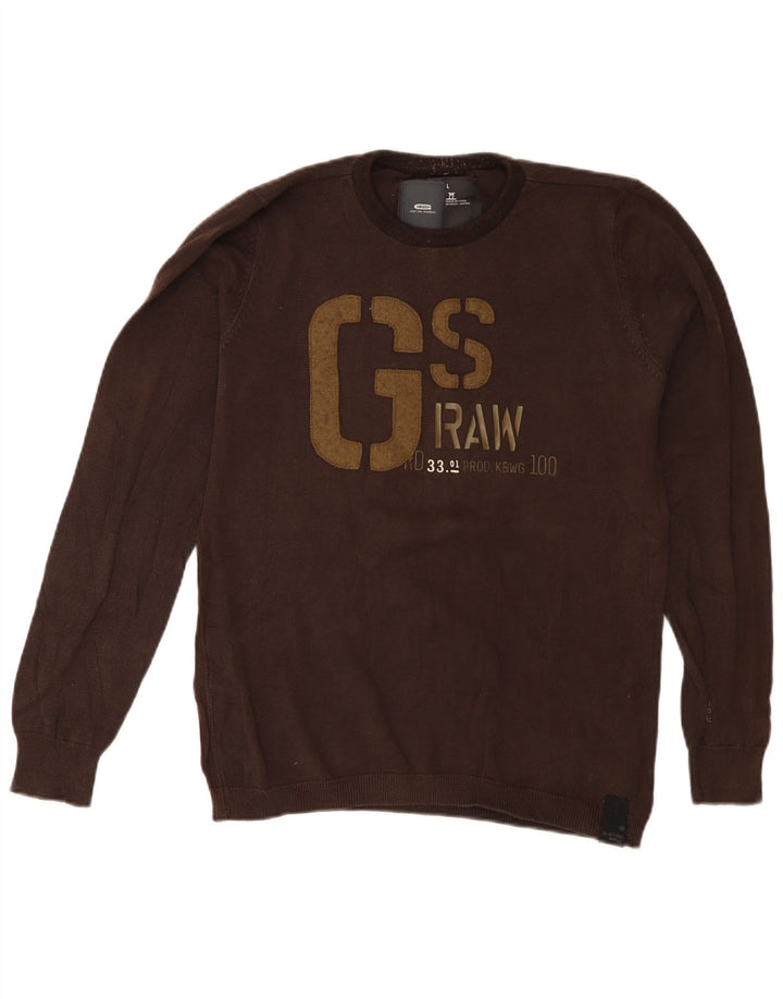 G-Star Herre grafisk rund hals sweater stor brun bomuld