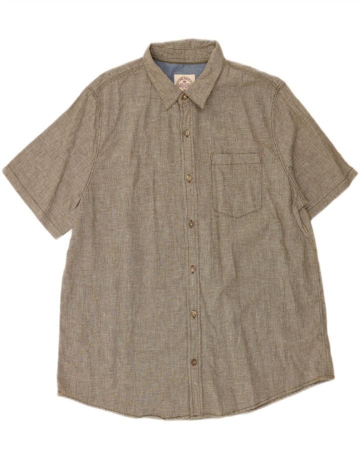 Fat Face Kortærmet Herreskjorte XL Khaki Houndstooth Linen