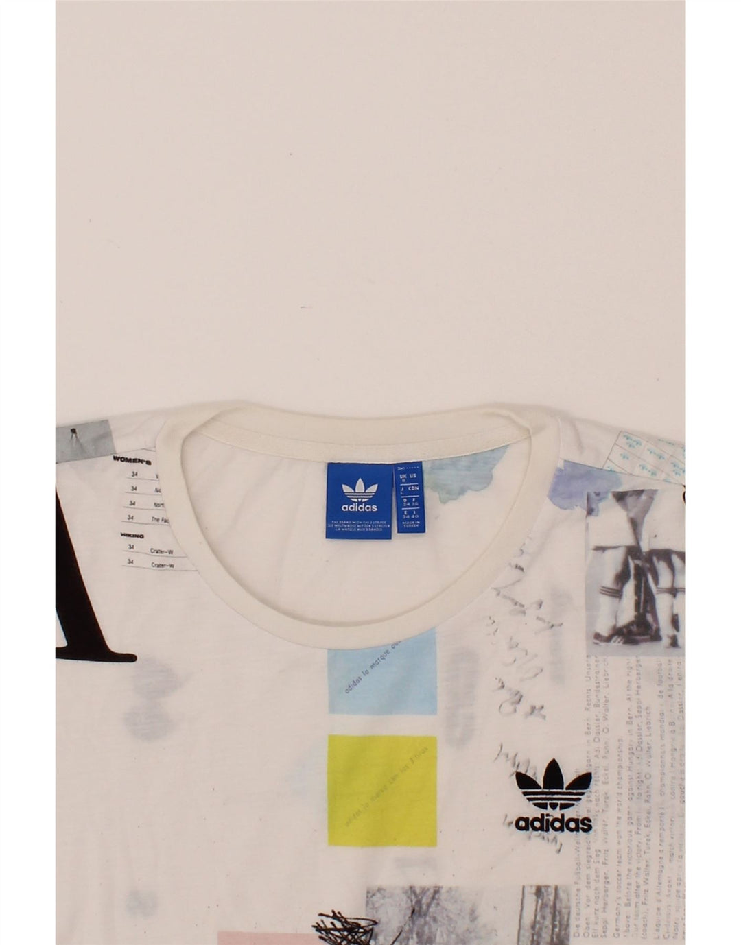 ADIDAS Womens Oversized Graphic T-Shirt Top UK 8 Small White Polyester Vintage Adidas and Second-Hand Adidas from Messina Hembry 