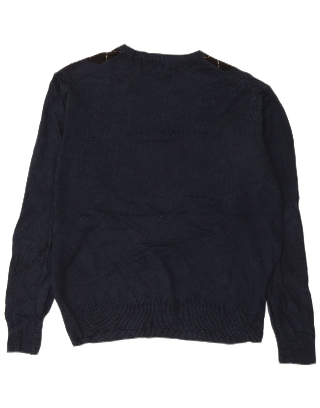 DOCKERS Herre Crew Neck Jumper Sweater Large Navy Blue Argyle/Diamond