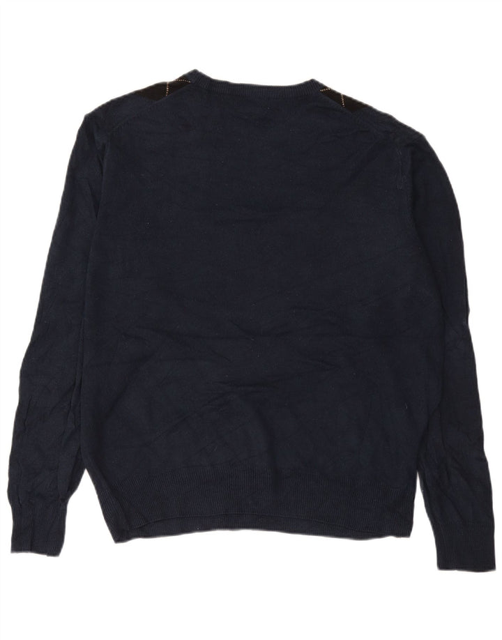 DOCKERS Herre Crew Neck Jumper Sweater Large Navy Blue Argyle/Diamond