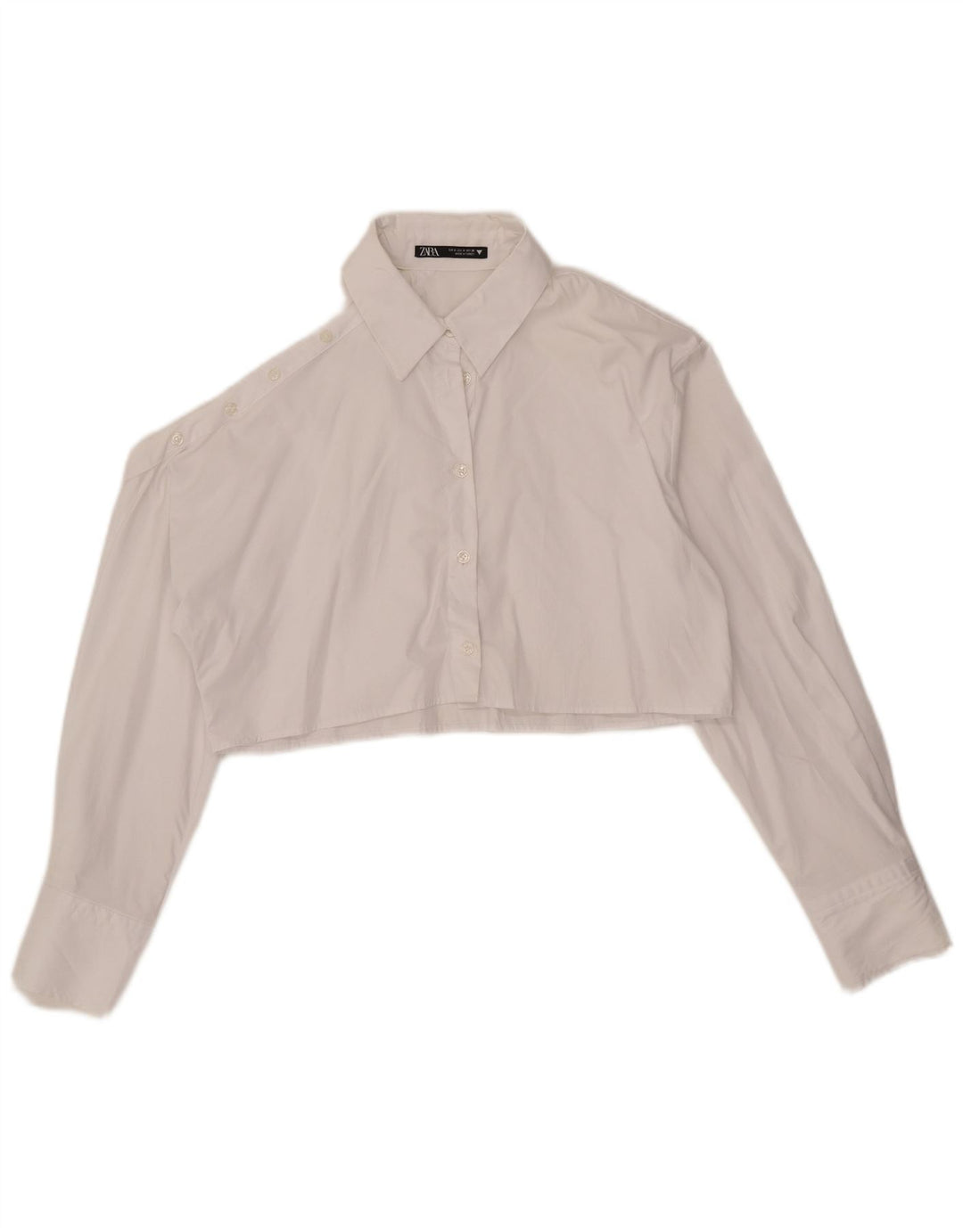 Zara Womens Oversized Crop Shirt Bluse UK 10 Small White Bomuld