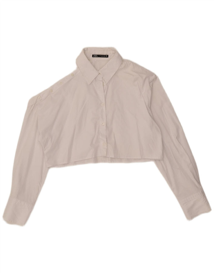 Zara Womens Oversized Crop Shirt Bluse UK 10 Small White Bomuld