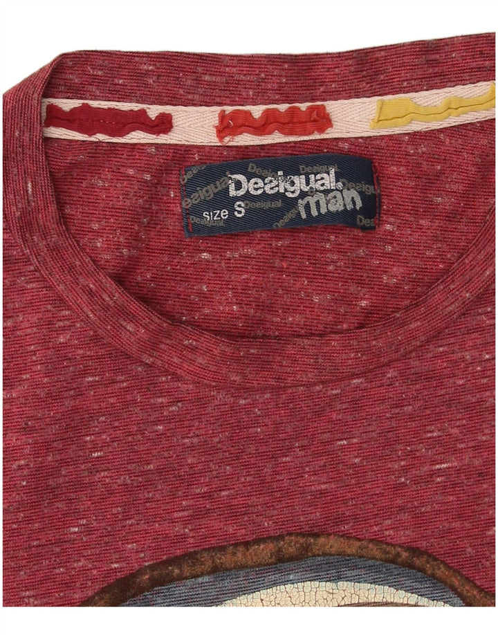 Desigual Herre grafisk T-shirt Top Lille rødbrun Flecked