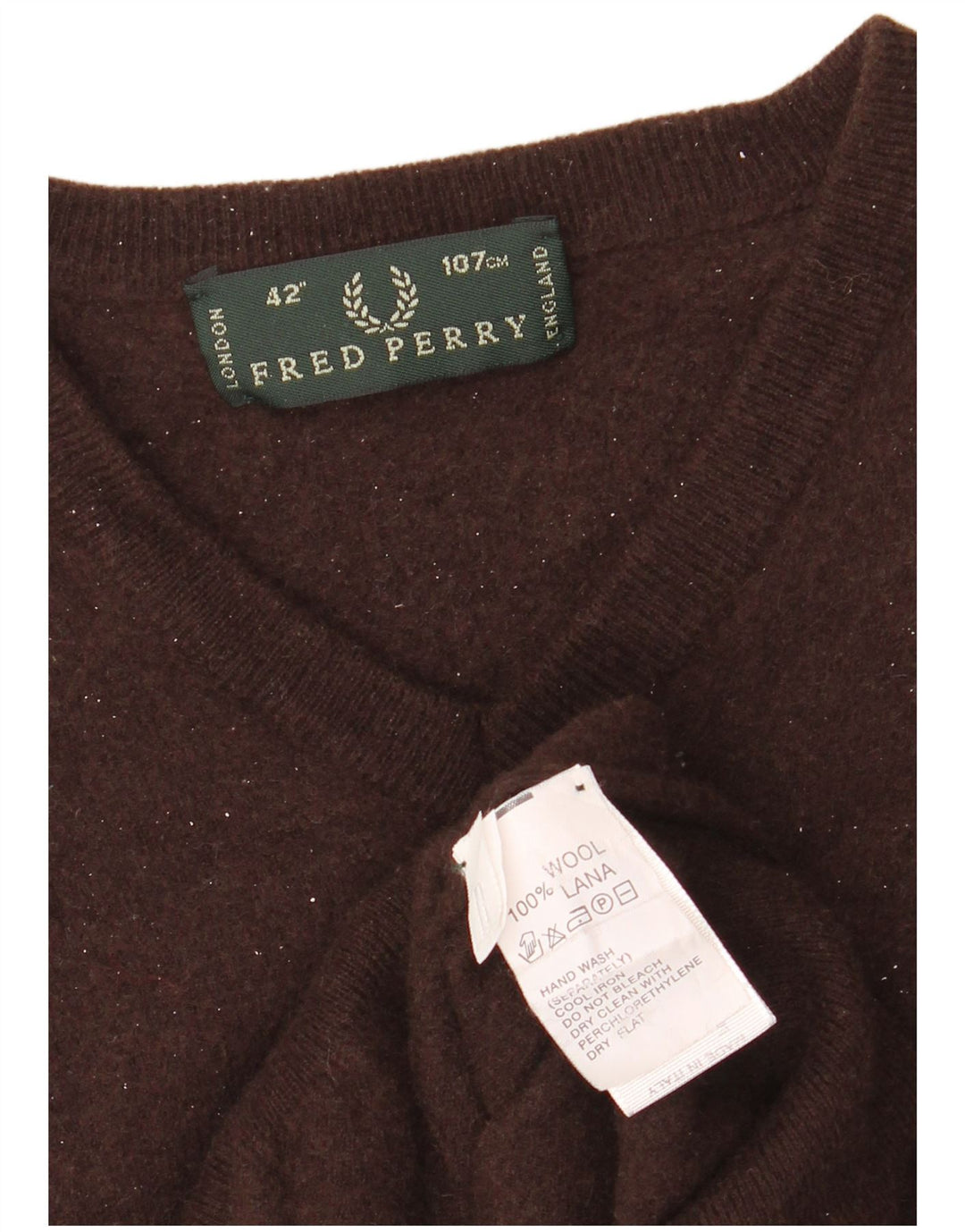 FRED PERRY Dame V-hals sweater Medium Brun Uld