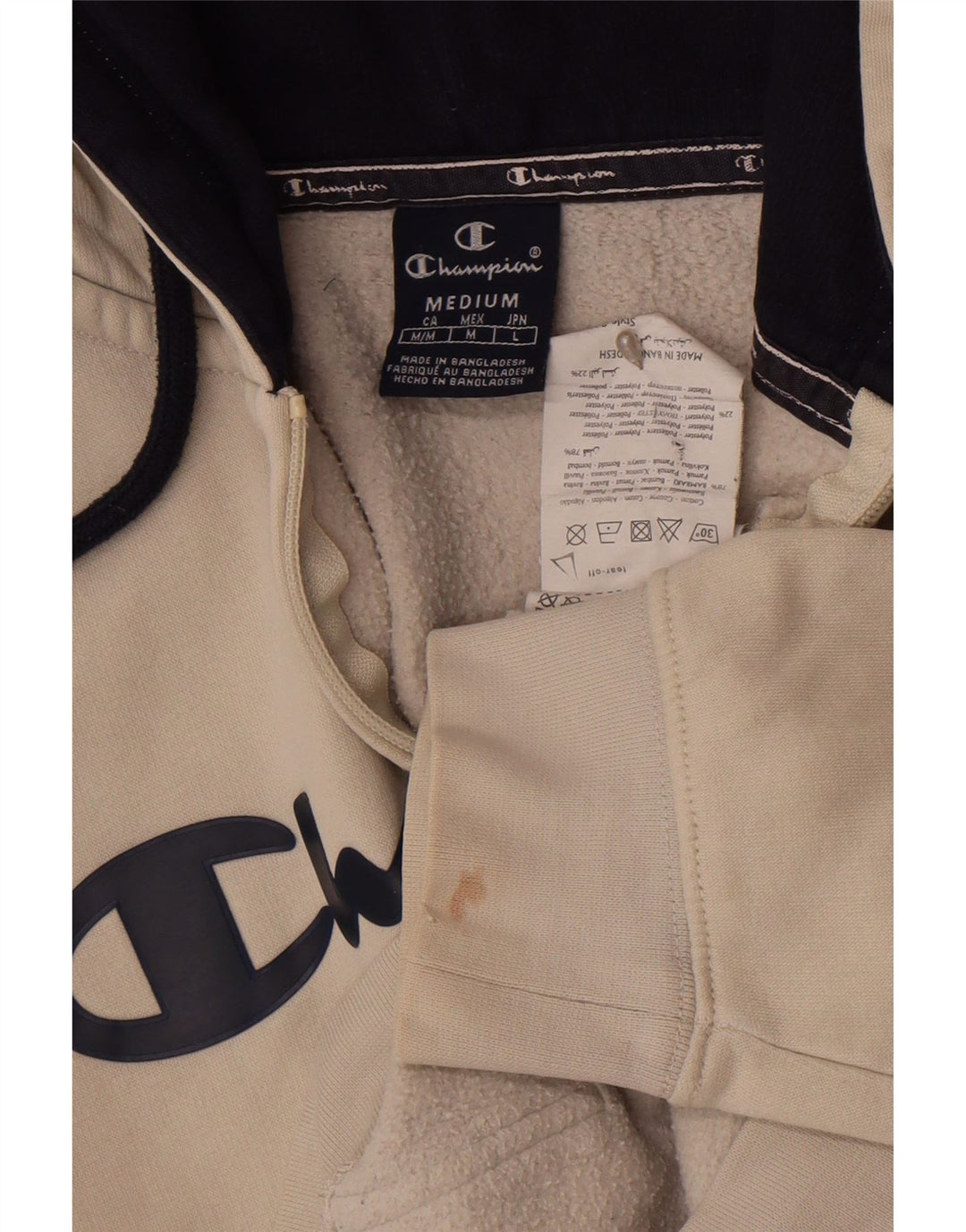 Champion Herre grafisk hættetrøje med lynlås Medium Off White Bomuld
