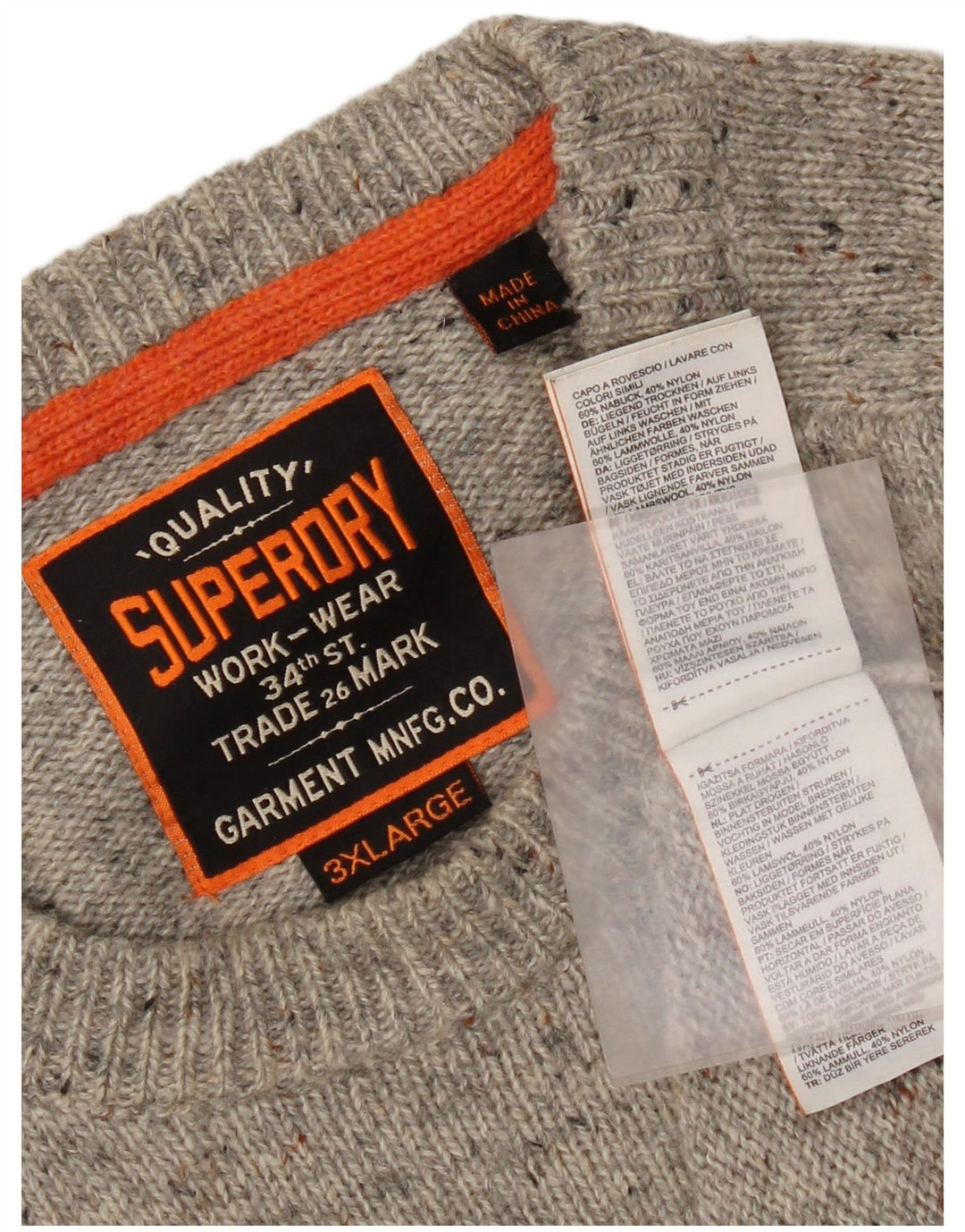 Superdry Sweater med rund hals til mænd 3XL Grå Flecked Uld