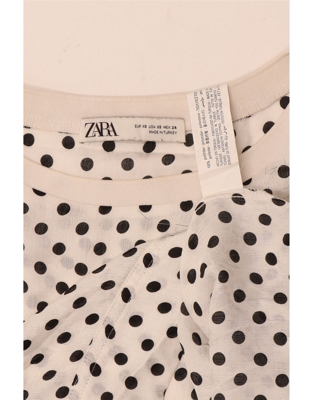 Zara Oversized Bluse Top UK 6 XS Hvid Polka Dot Polyester