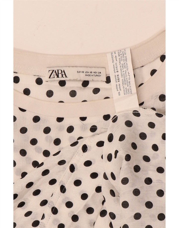 Zara Oversized Bluse Top UK 6 XS Hvid Polka Dot Polyester